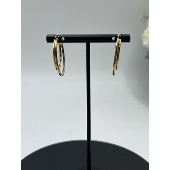 SLC Designer Sterling Silver Vermeil Pave‎ Double Hoop Pierced Earrings - Picture 7 of 15